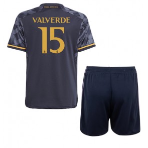 Real Madrid Federico Valverde #15 Replica Away Stadium Kit for Kids 2023-24 Short Sleeve (+ pants)